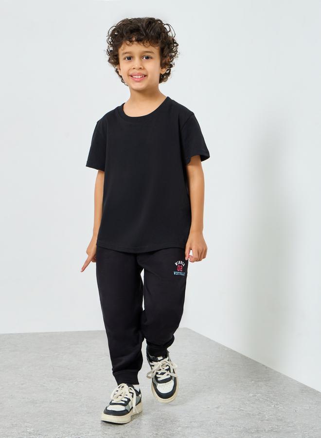 Styli Kids Black Cotton Joggers With Print Detail - Image 1
